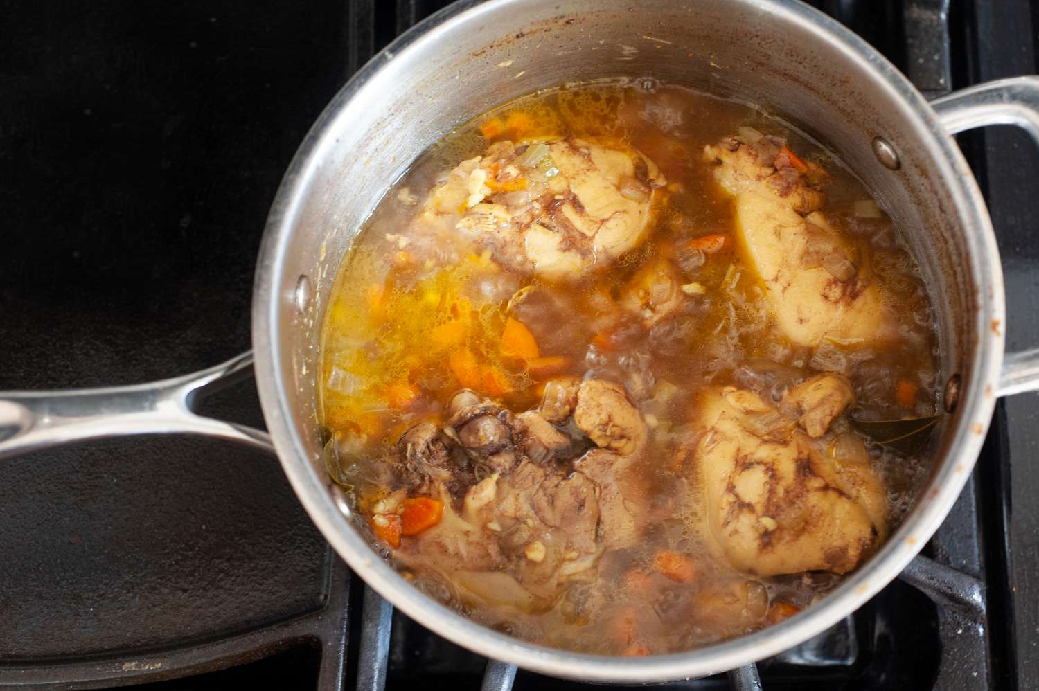 “Ripe Figs” lemon chicken soup being made in a stock pot on the stove.