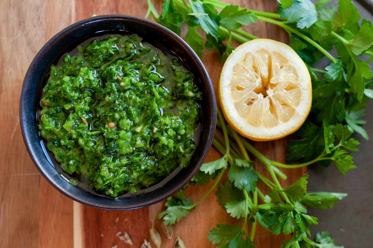 Zhoug in a small black bowl.
