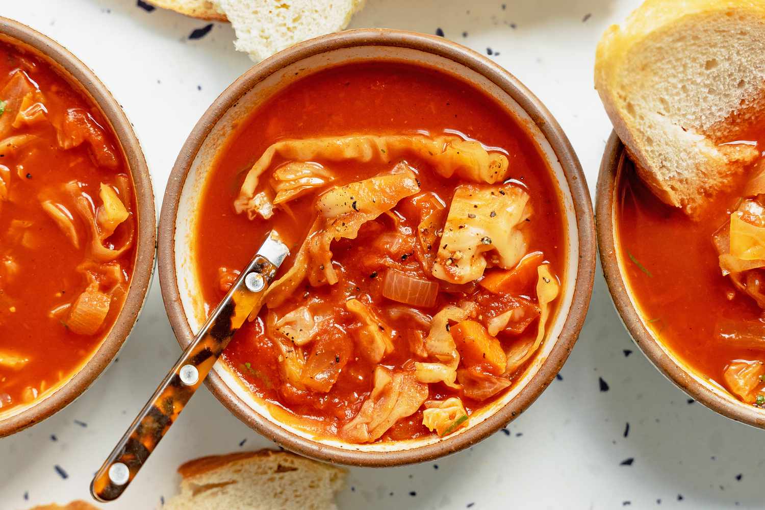 Cabbage soup in bowls