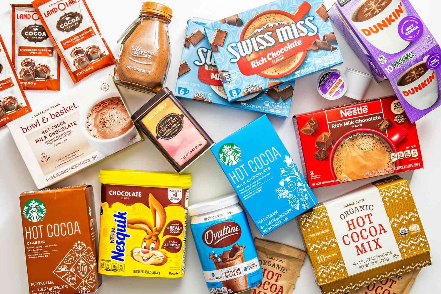 Various brands of hot cocoa mixes 