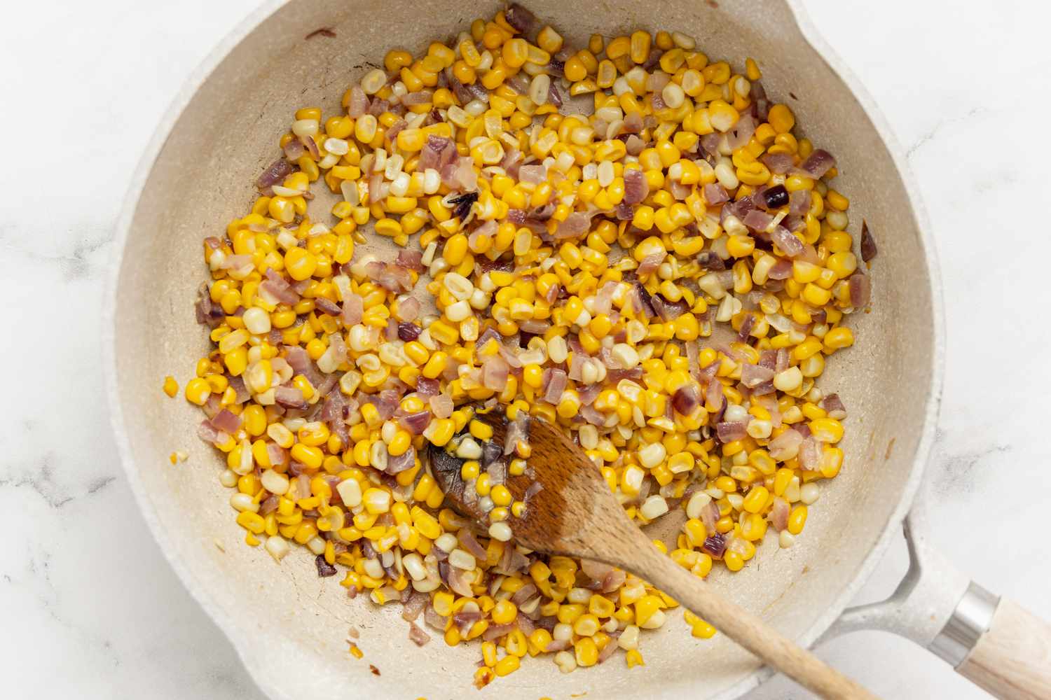 Corn Cooked in Pan for Corn and Ricotta Bruschetta Recipe