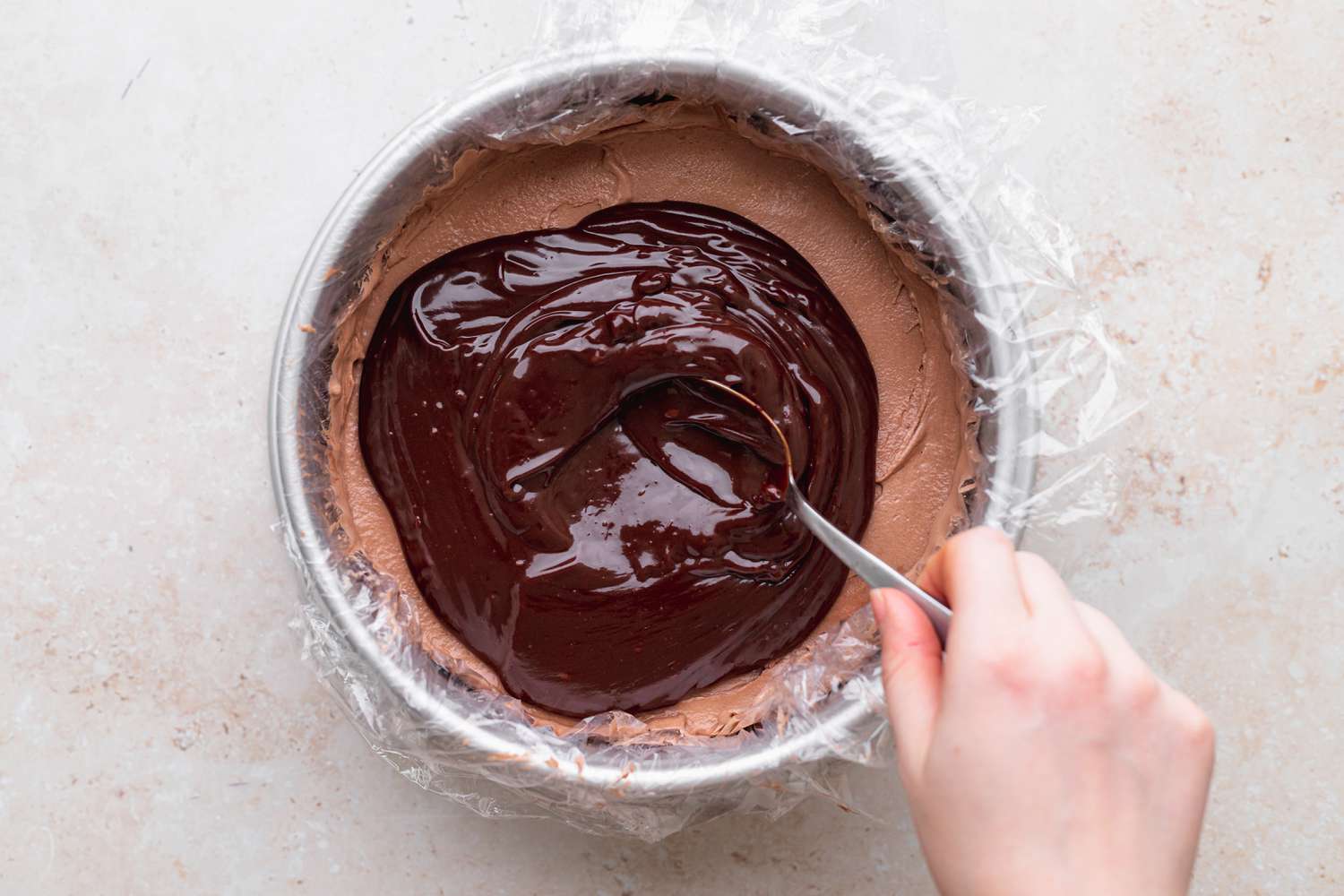 Melted Chocolate Layer for Ice Cream Cake in Pan