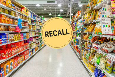 Photo of a grocery store aisle with a "Recall" badge superimposed in the middle