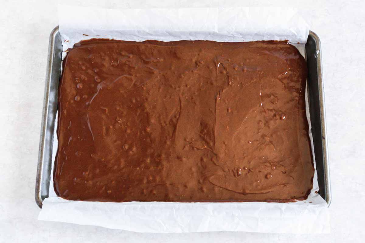 Ice Cream Sandwich Dessert - brownie batter in a pan