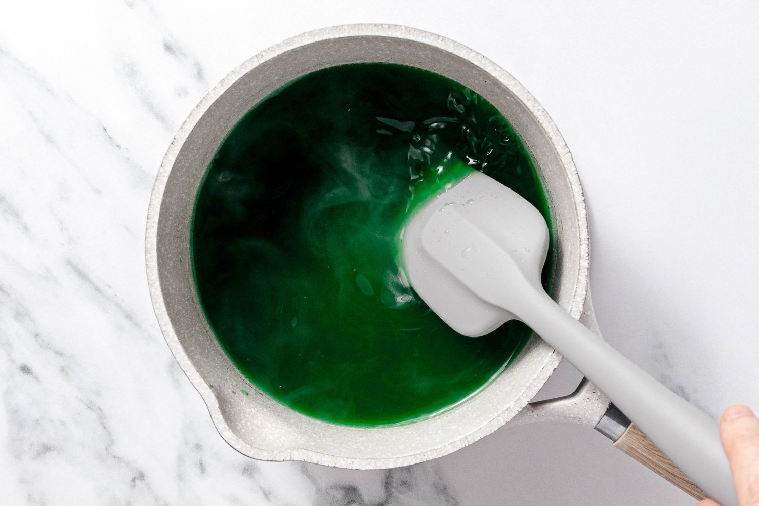 Pot With Pandan Jelly Ingredients Mixed While Hot for Che Ba Mau Recipe