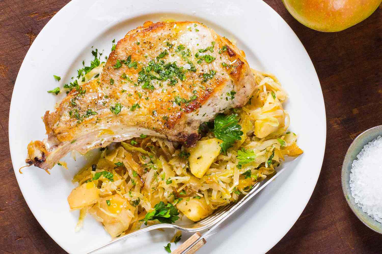 Pork Chops with Cabbage on a plate