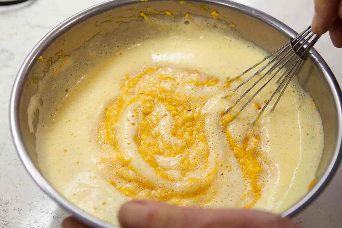 whisk pureed carrots into egg mixture for carrot souffle