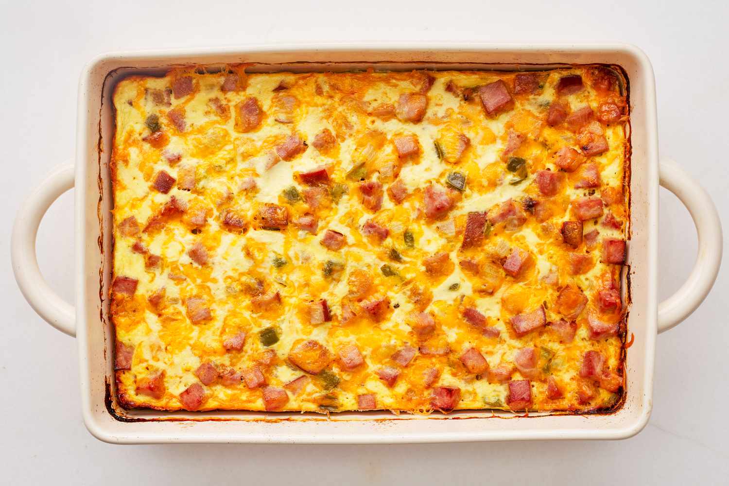 Baked Denver omelette hashbrown casserole in a casserole dish