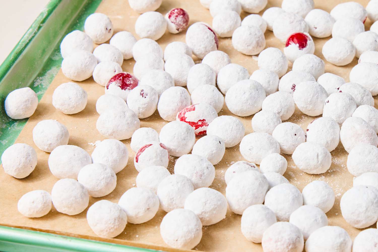 Tray of sugared cranberries on parchment paper