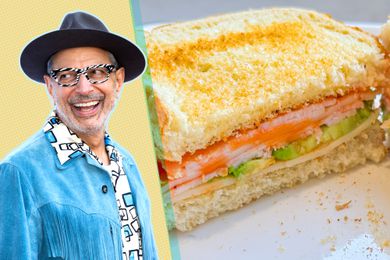 Jeff Goldblum next to a turkey sandwich