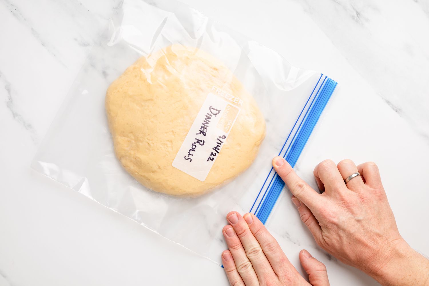 Whole piece of dough in zip lock bag