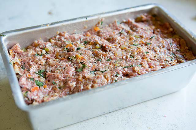 Meatloaf in pan, ready for oven