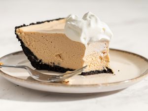 No-Bake Fluffernutter Pie on a small dessert plate with a fork
