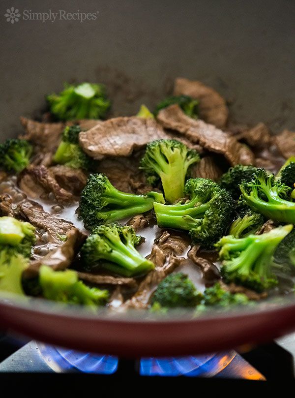 Beef and Broccoli cooking in a wok