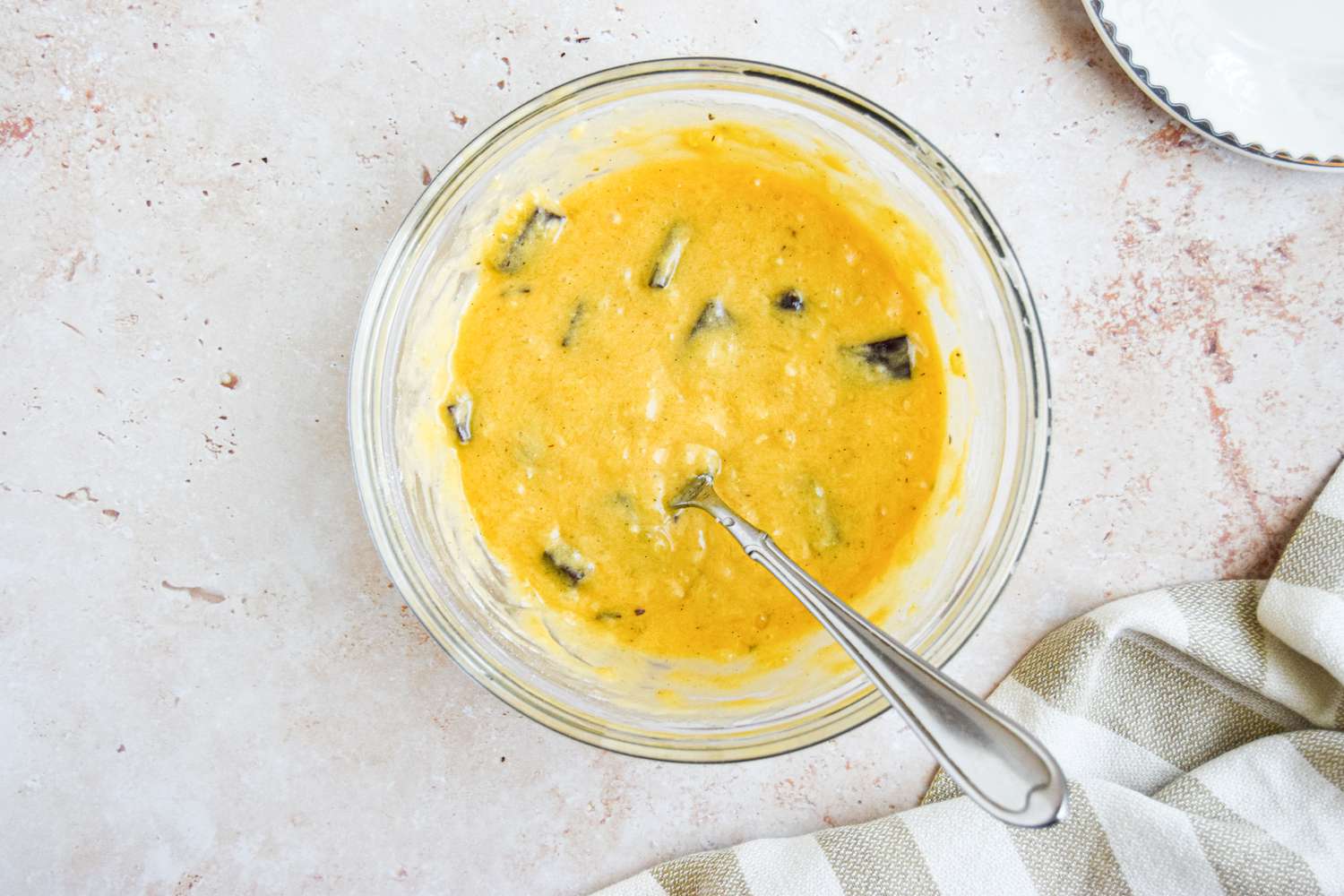 Banana Bread Chocolate Chunk Mug Cake Batter in a Bowl 