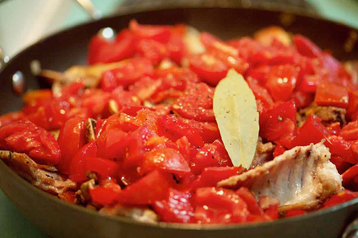 add tomatoes for the rabbit cacciatore