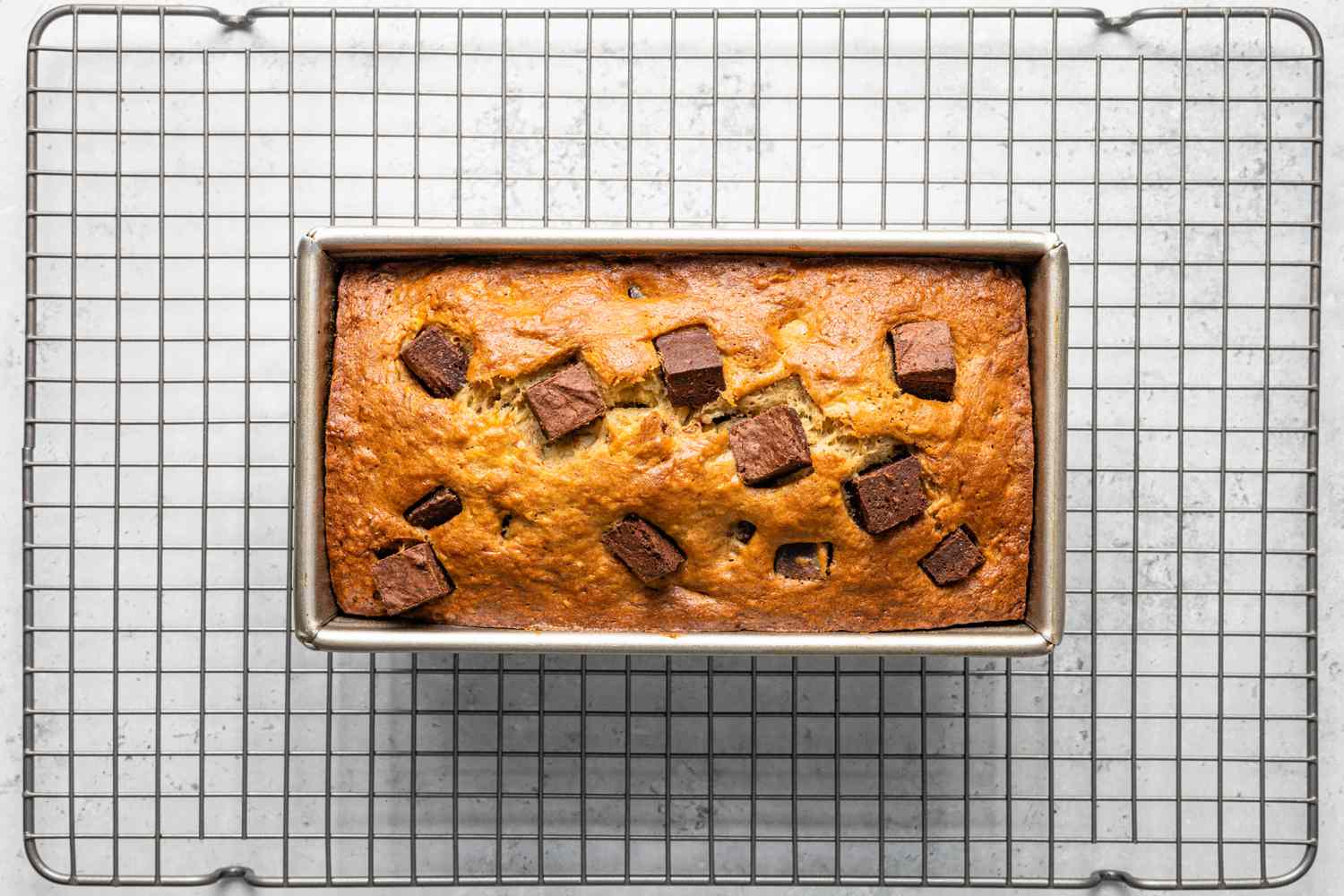 Baked Brownie Banana Bread on a Cooling Rack