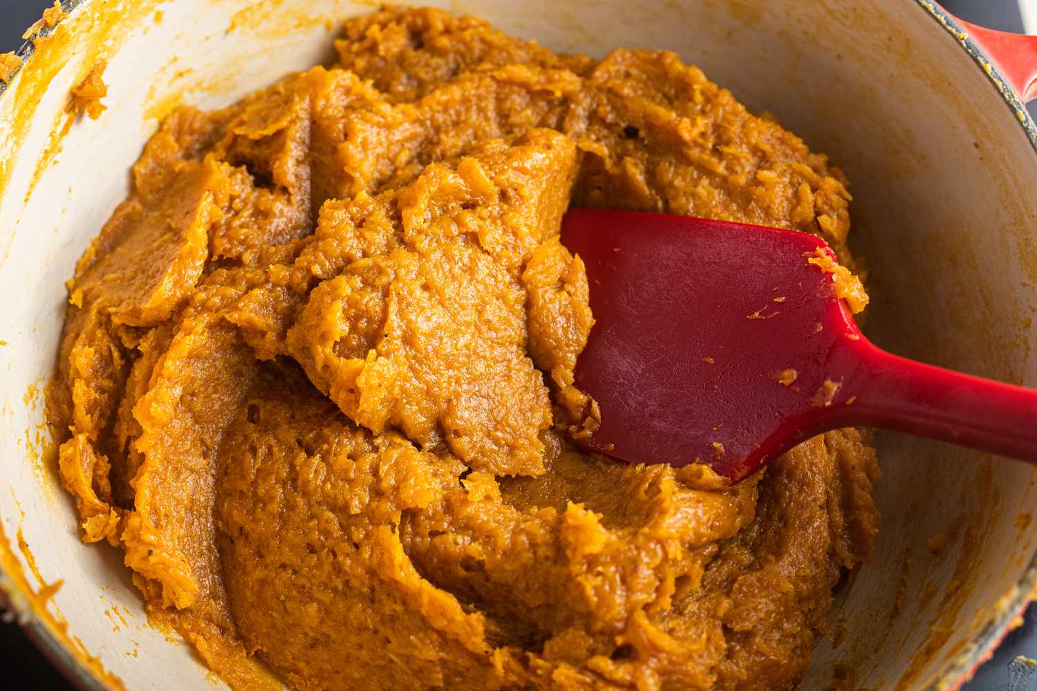 Pumpkin Puree Added to Skillet 