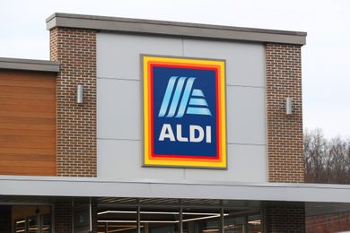 Aldi storefront with a visible logo on the building