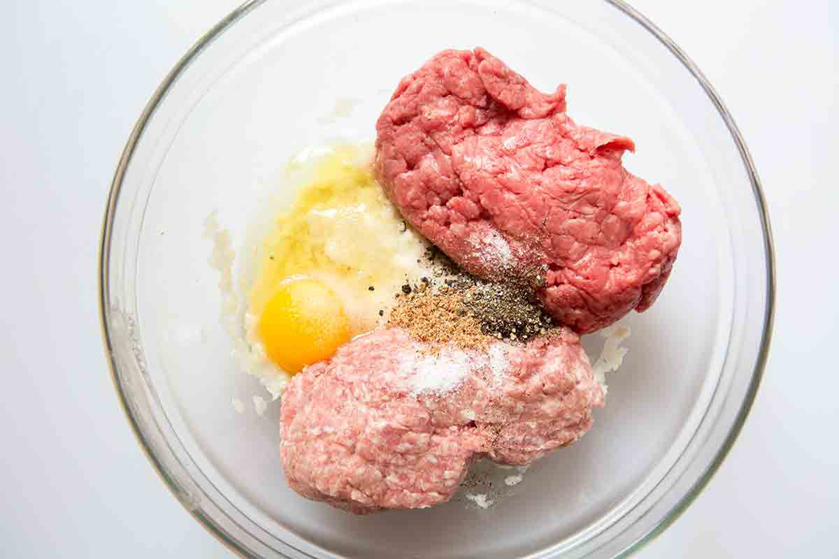 Ingredients for Swedish meatballs in a bowl