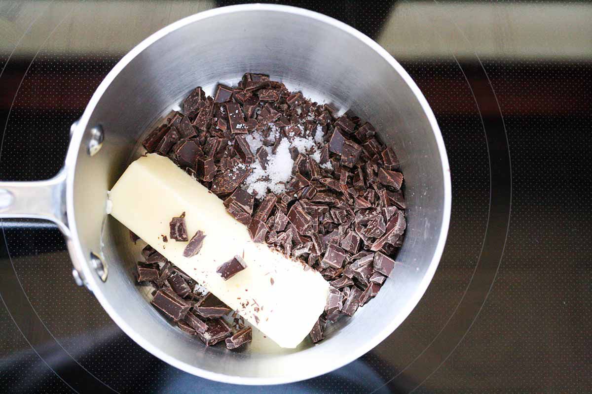 Chocolate and Vanilla Ice Cream Sandwich - chocolate and butter in a pan