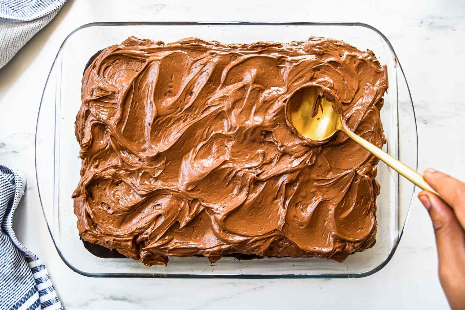 Back of a Spoon Used to Make Wispy Shapes on the Icing for Chocolate Mayonnaise Sheet Cake
