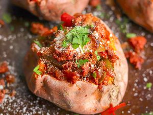 Baked Sweet Potatoes with Chorizo