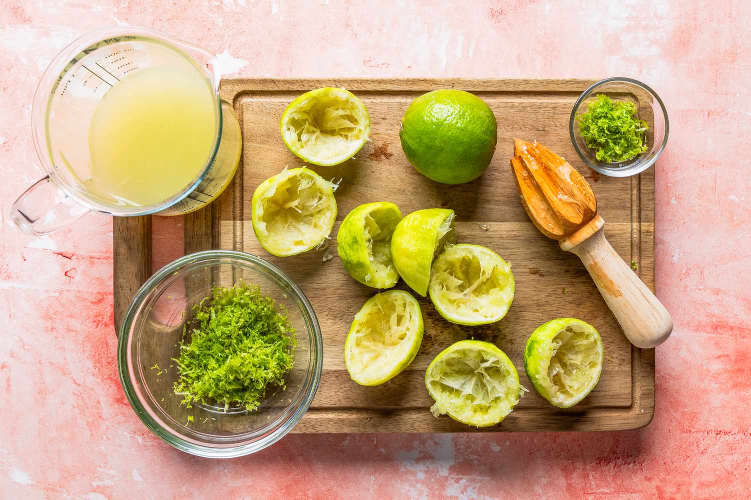 limes zested and juiced for raspberry lime rickey bars recipe