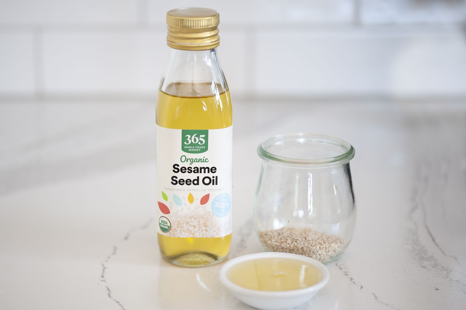 Bottle of organic sesame seed oil