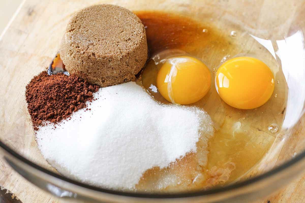 Brownies with Peanut Butter Recipe whisk the sugar and eggs and cocoa