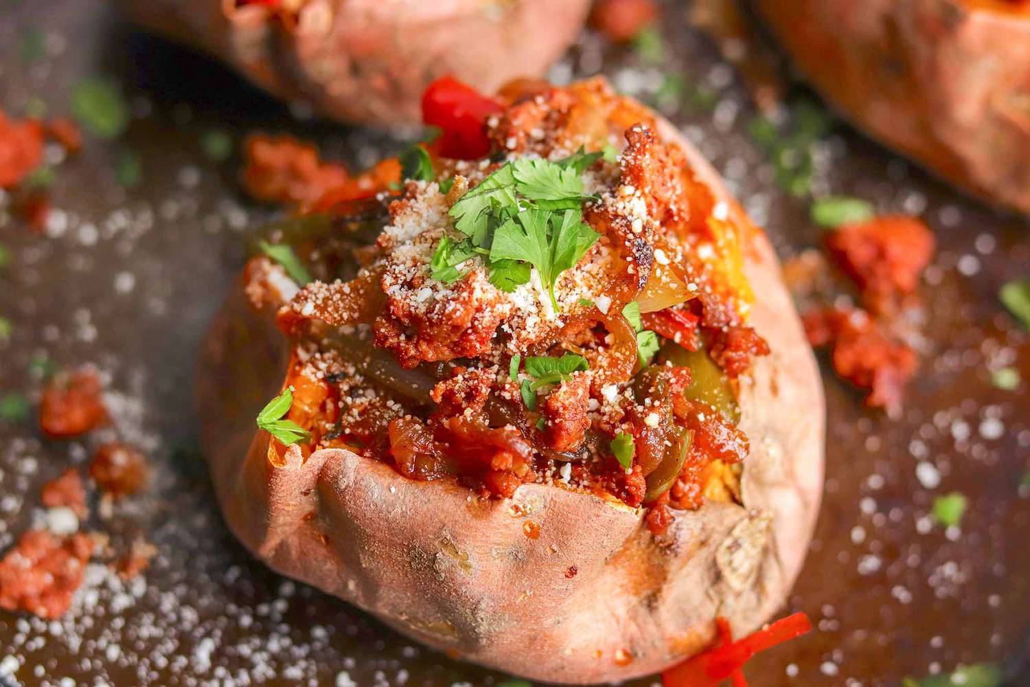 Chorizo-stuffed baked sweet potatoes