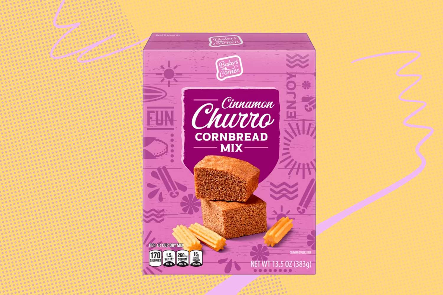 Cinnamon Churro Cornbread Mix cover featuring its packaging and product image