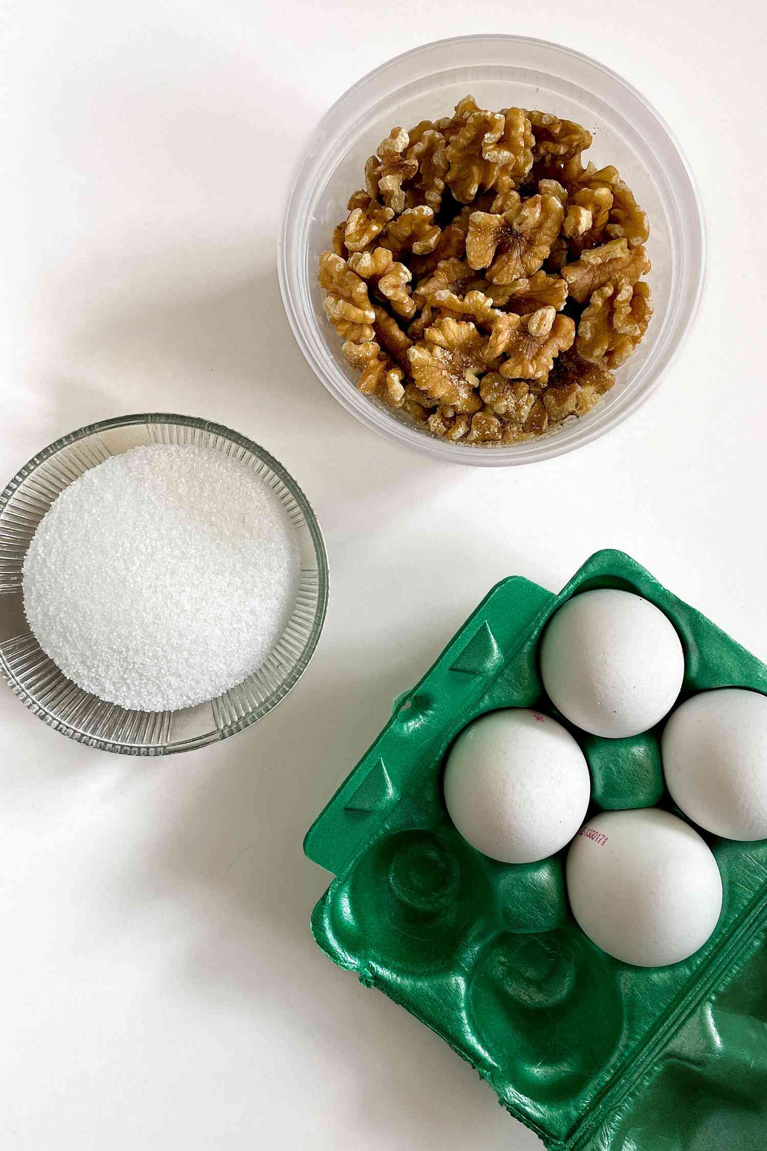 Sugar, walnuts, and eggs