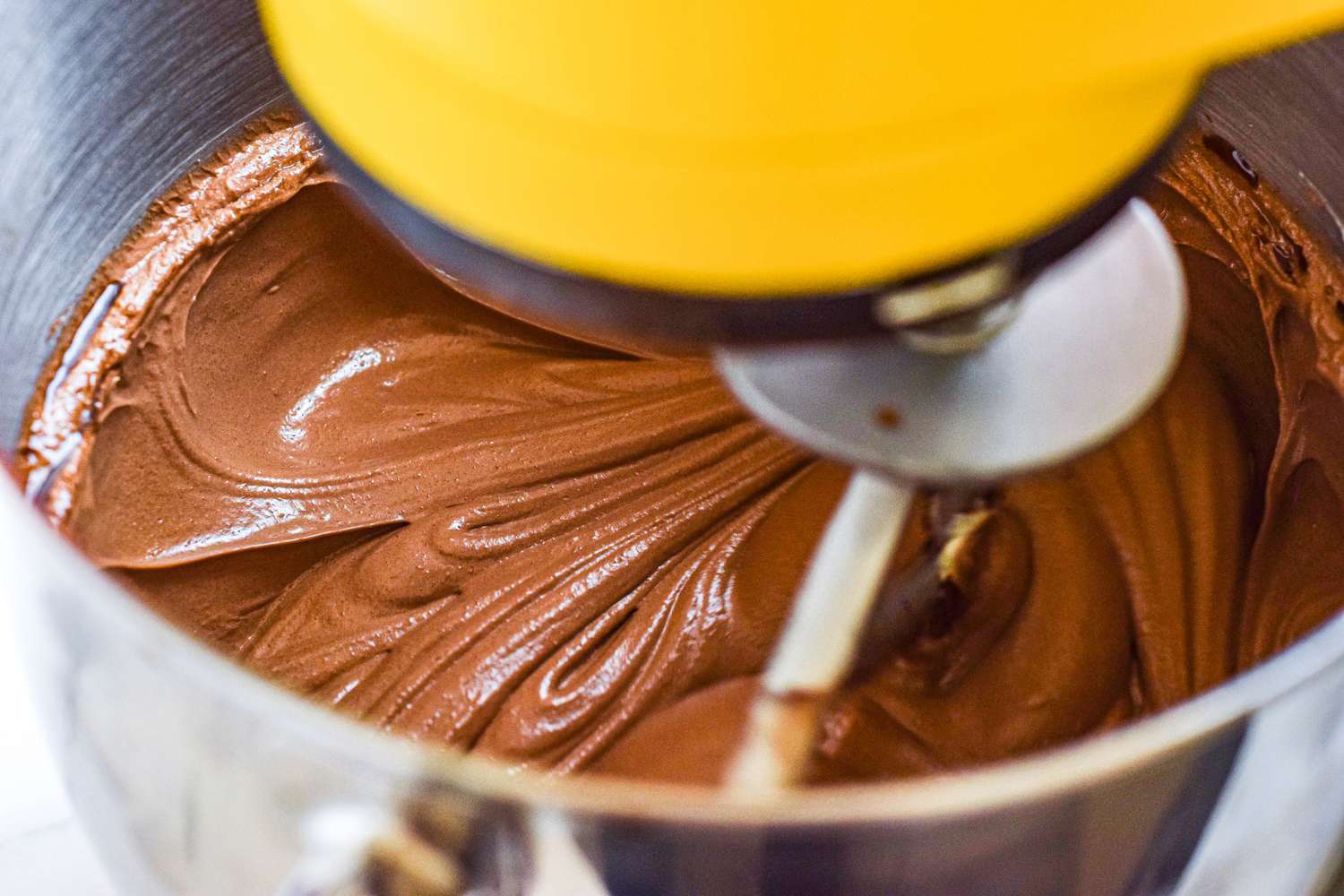 Chocolate Bourbon Cake batter, ready to pour into a bundt pan