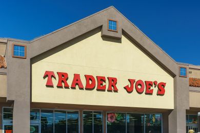 Trader Joes store facade with logo prominently displayed on the building