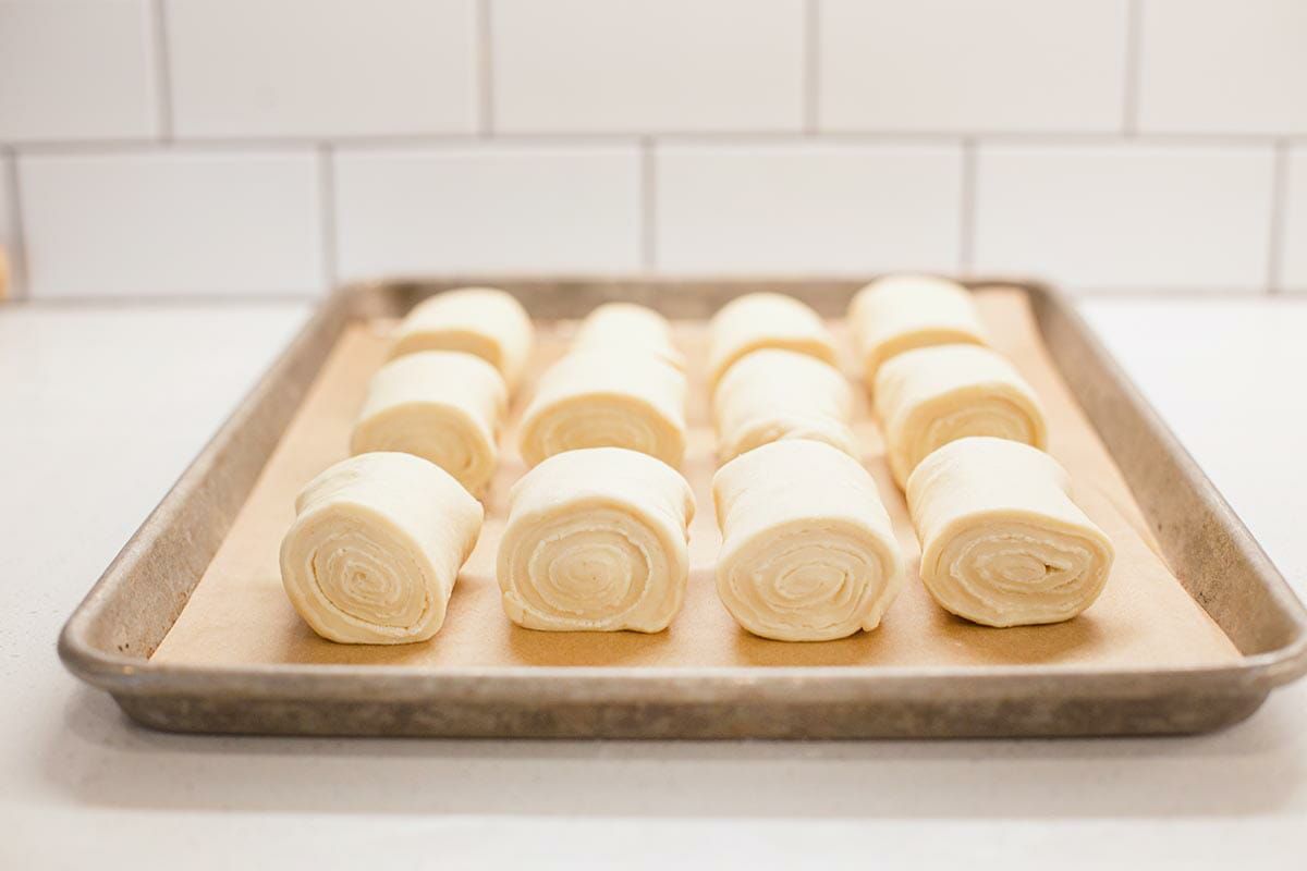 Lion house roll recipe dough rising on a baking sheet.
