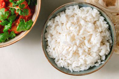 rice in a green bowl