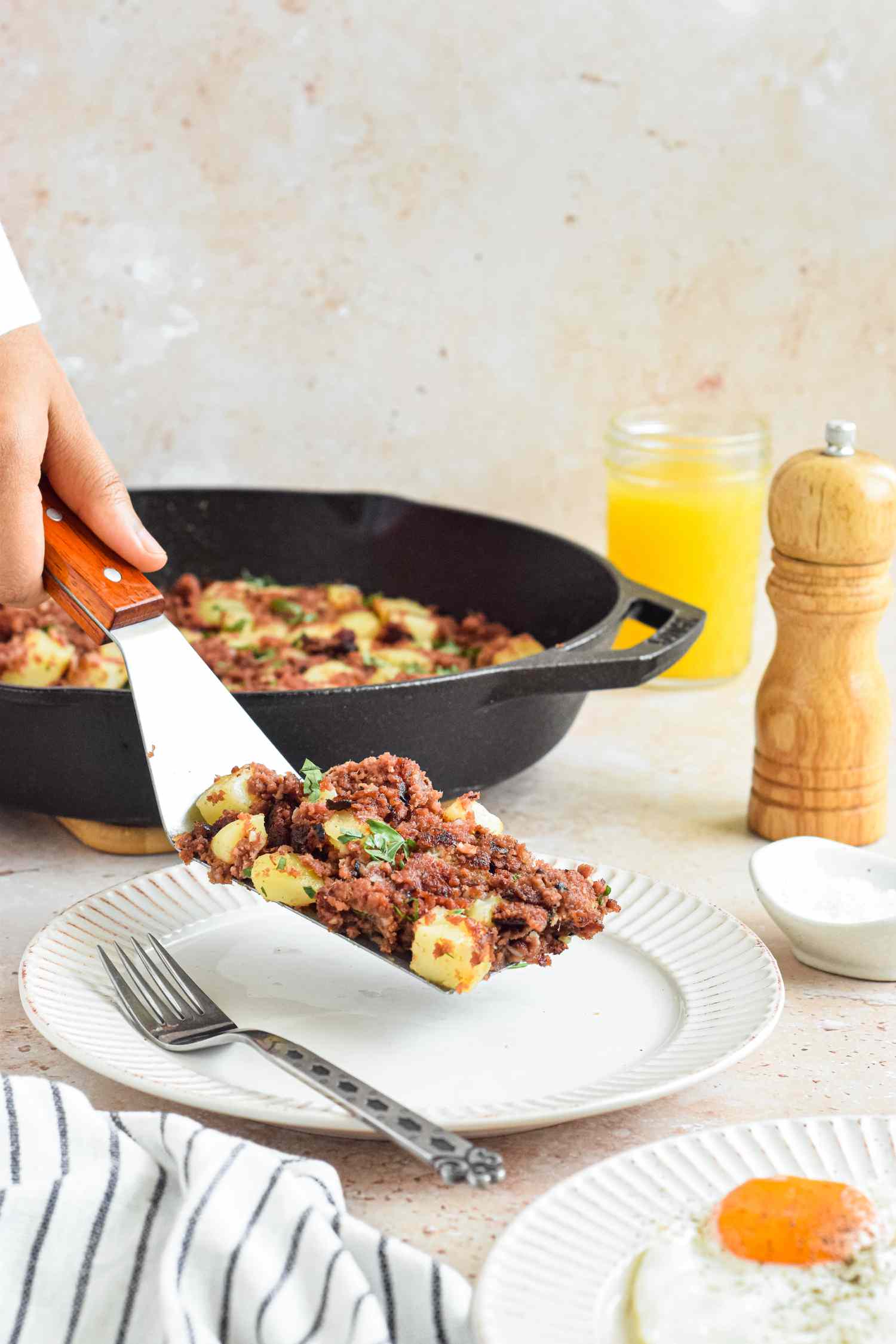 Corned Beef Hash Served onto a Plate