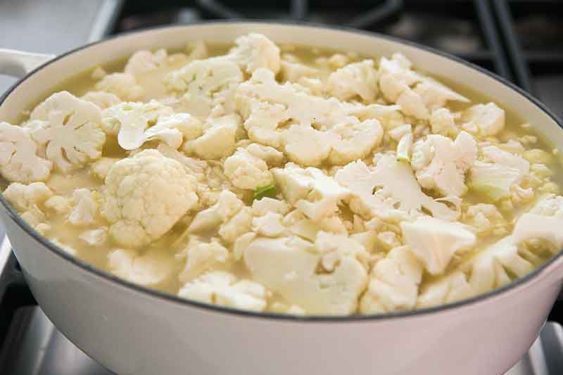 chopped cauliflower added to soup mix