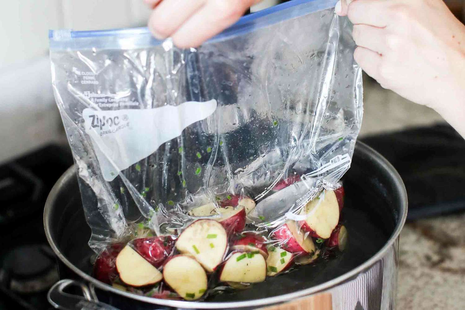 Roast Potatoes Cooked Sous Vide seal the bag