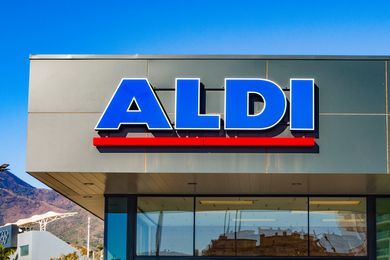Aldi store entrance and logo