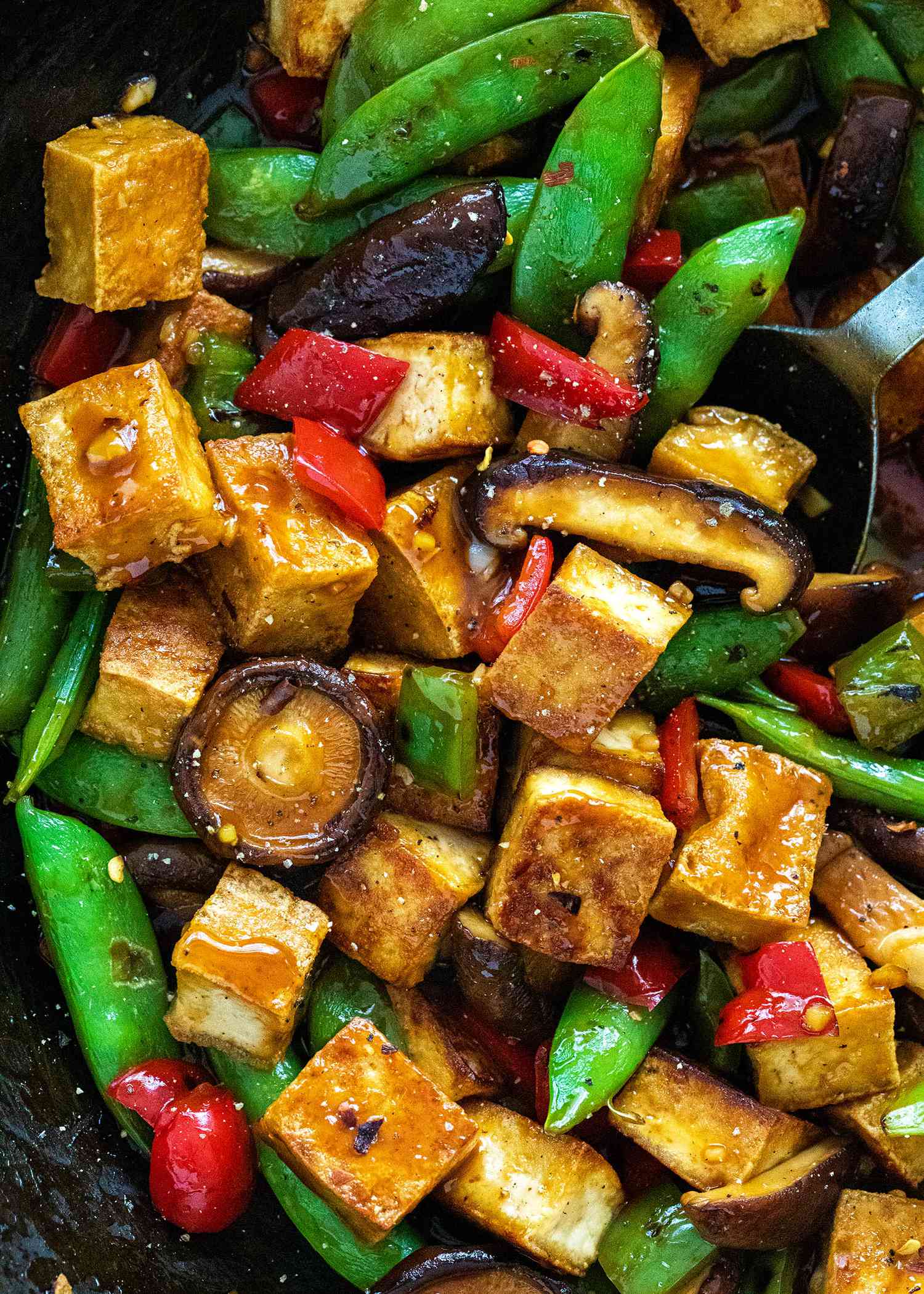 Vegetarian Stir Fry with Tofu with snap peas.