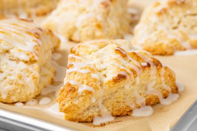 Tray of Lemon Scones with Drizzle of Lemon Glaze 