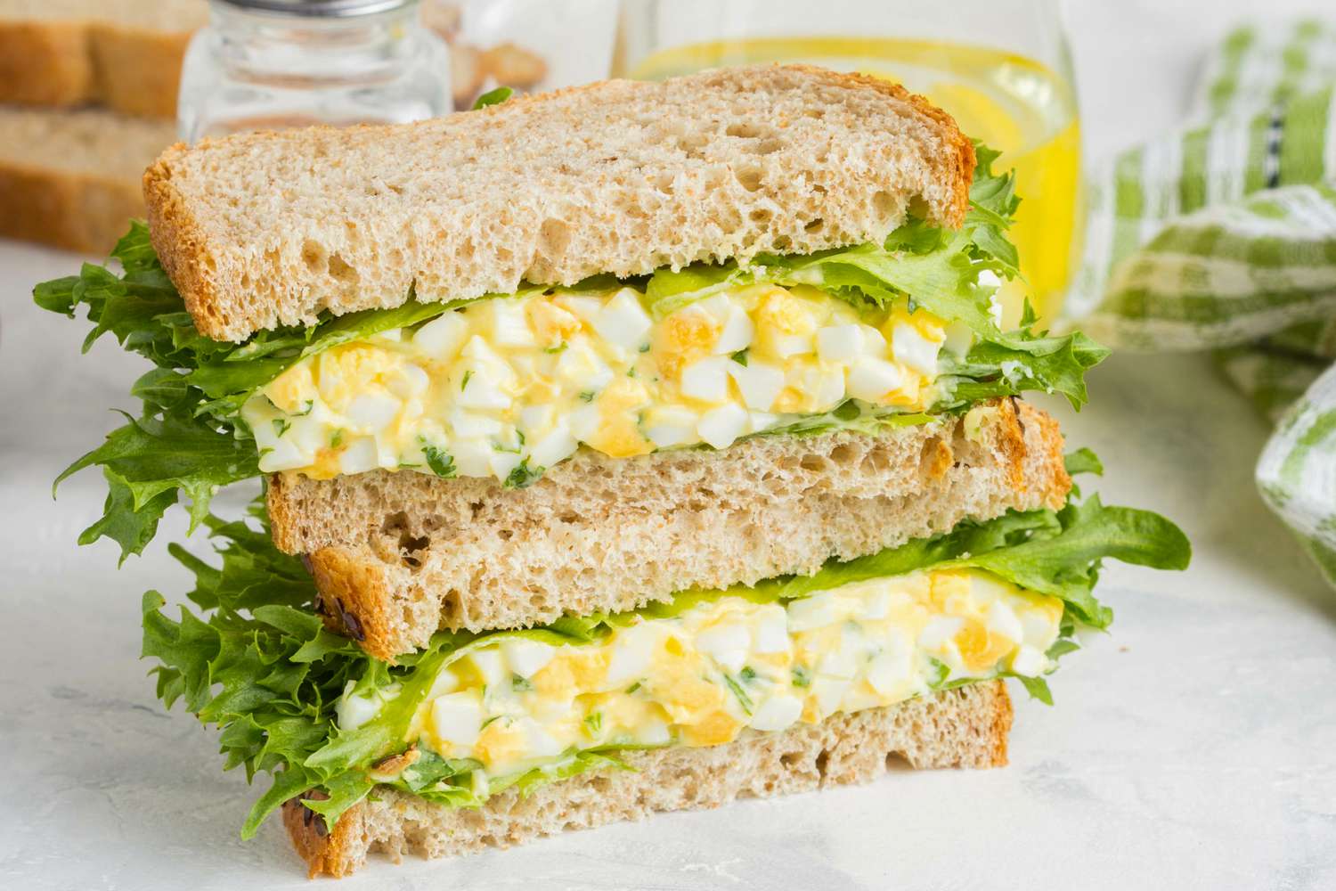 Egg salad sandwich (stacked)