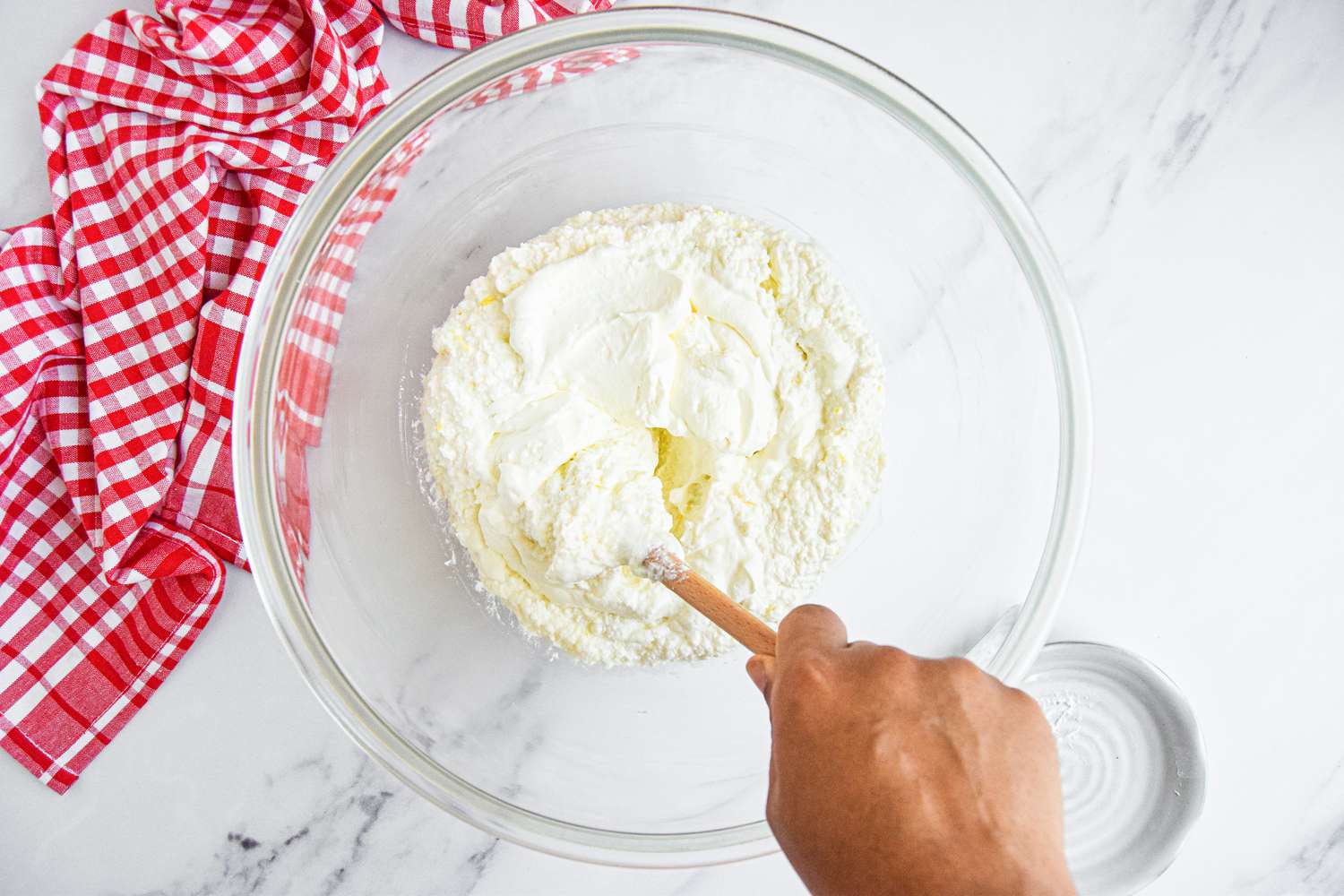 Whipped Cream Folded into Ricotta-Mascarpone Mixture for Balsamic Strawberries Recipe