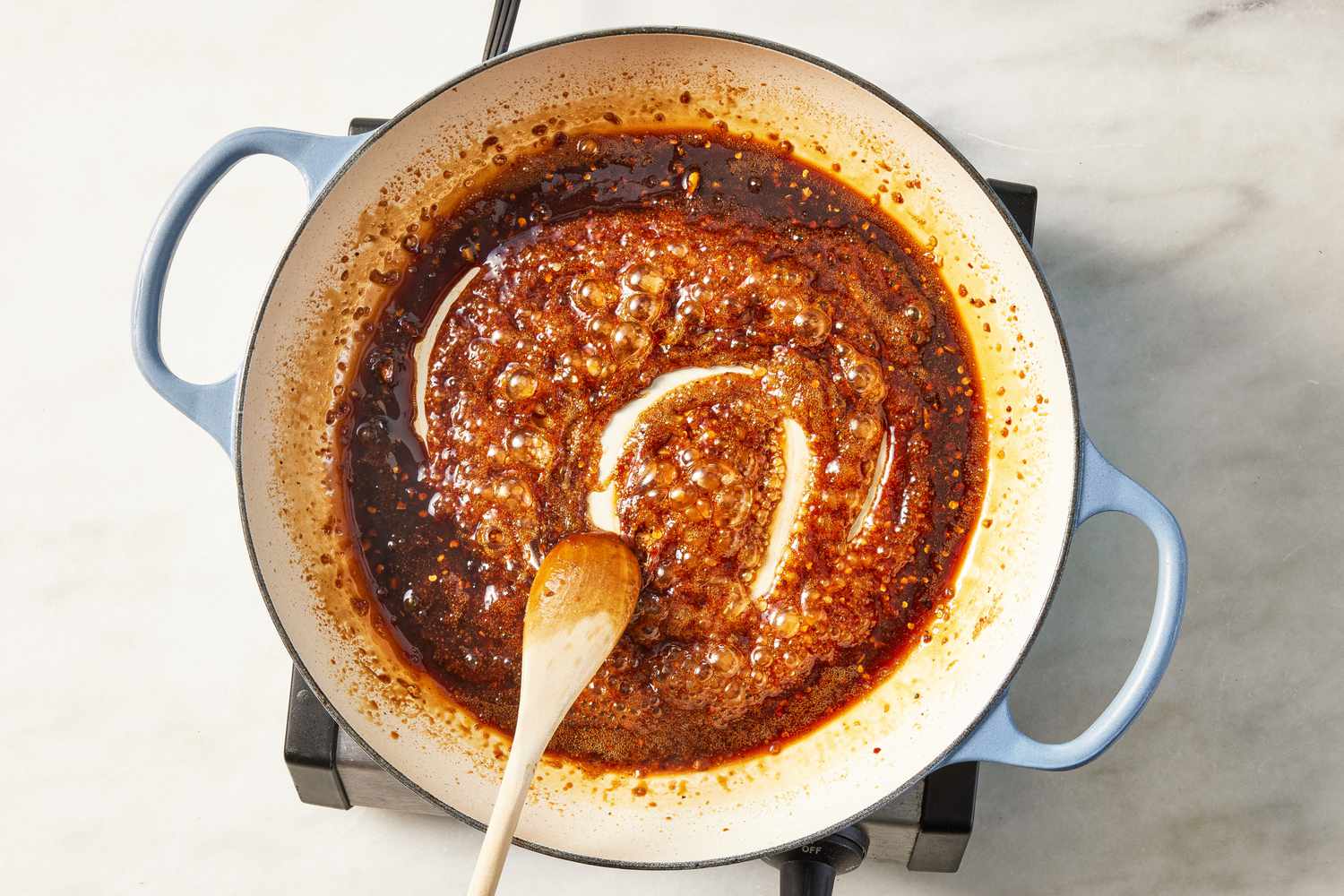 glaze reduced in the wide skillet (no pork chops in the skillet) for glazed pork chops recipe