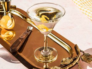 Classic Vodka Martini in a martini glass on a tray 