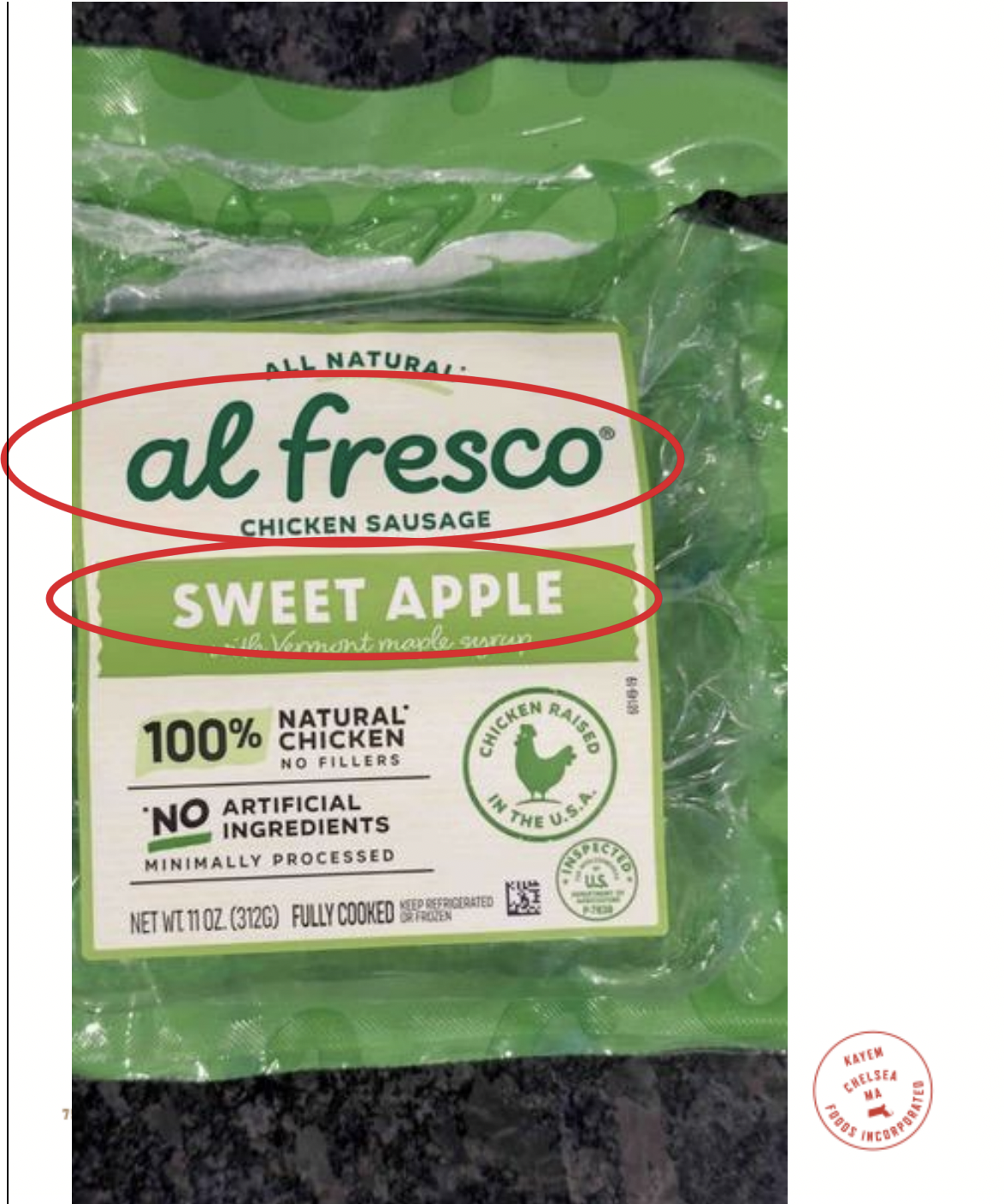 Package of Al Fresco Sweet Apple Chicken Sausage