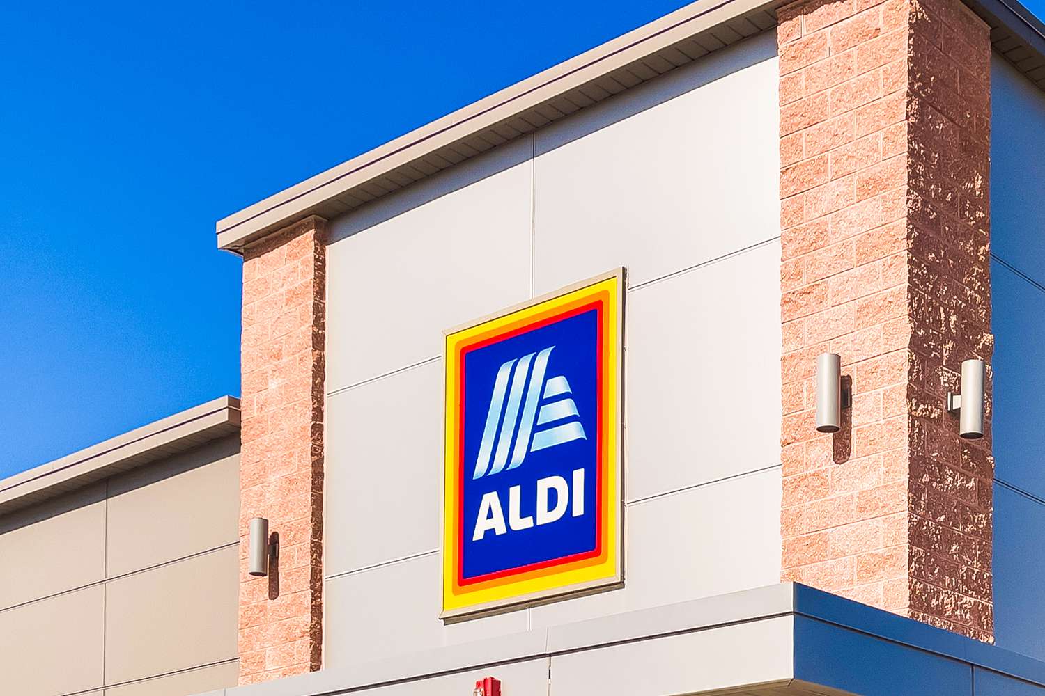Exterior view of an Aldi store showing the logo on the building
