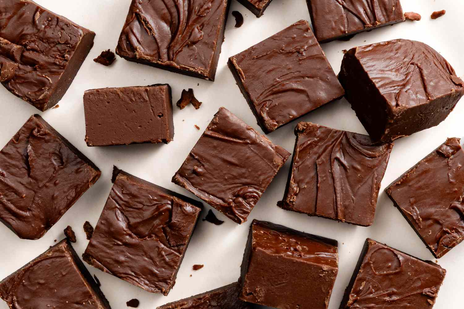overhead view of Microwave Fudge cut into squares